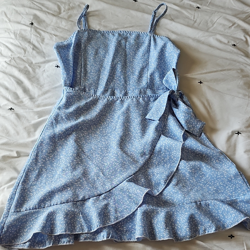 Blue Floral Wrap Dress